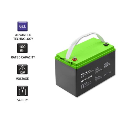 Qoltec Akumulator żelowy GEL | 12V | 100Ah | 29.3kg | Bezobsługowy | Professional | LongLife | PV, UPS, kamper, łódź