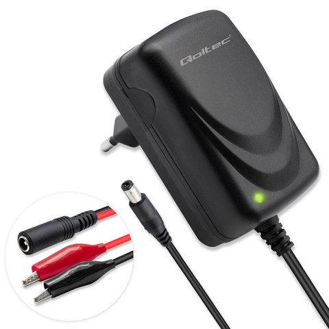 Qoltec Automatyczna ładowarka do akumulatora AGM GEL STD | Prostownik 6V/12V | 6W | 5.5x2.1 | Kabel 1.8m