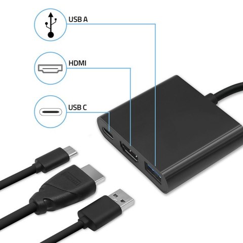 Qoltec Hub Adapter USB-C 3.1 3w1 | USB 3.0 | HDMI 4K | USB-C 3.1 PD 100W