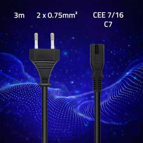 Qoltec Kabel zasilający IEC C7 | CEE 7/16 | ósemka | 2x0.75mm² | Czysta miedz CU | 3m