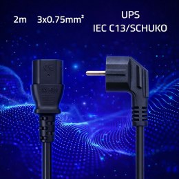 Qoltec Kabel zasilający SCHUKO | IEC C13 | CEE 7/7 | 3x0.75mm² | Czysta miedź Cu | 2m