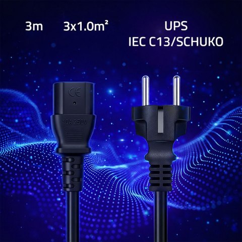 Qoltec Kabel zasilający SCHUKO | IEC C13 | CEE 7/7 | 3x1.00mm² | Czysta miedź Cu | 3m