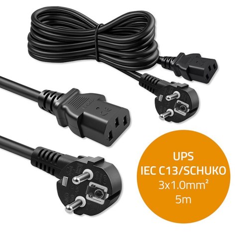 Qoltec Kabel zasilający SCHUKO | IEC C13 | CEE 7/7 | 3x1.00mm² | Czysta miedź Cu | 5m