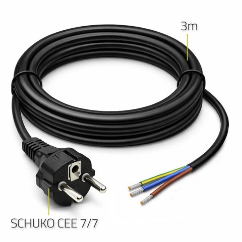 Qoltec Przewód zasilający SCHUKO CEE 7/7 | miedź Cu | odizolowany lutowany | 3x0.75 mm² | 3m