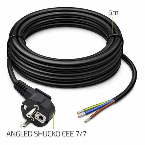 Qoltec Przewód zasilający SCHUKO CEE 7/7 | miedź Cu | odizolowany lutowany | 3x0.75 mm² | 5m