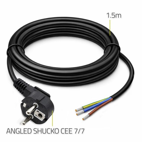 Qoltec Przewód zasilający | wtyczka kątowa SCHUKO CEE 7/7 | miedź Cu | odizolowany lutowany | 3x0.75 mm² | 1.5m