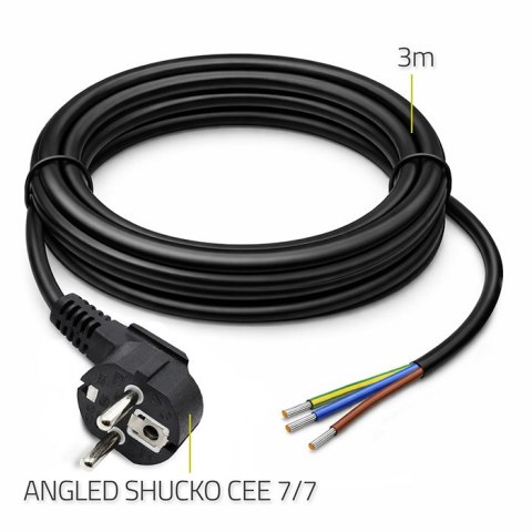 Qoltec Przewód zasilający | wtyczka kątowa SCHUKO CEE 7/7 | miedź Cu | odizolowany lutowany | 3x0.75 mm² | 3m