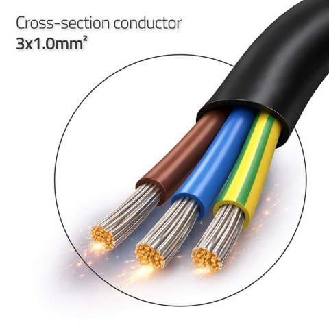 Qoltec Przewód zasilający | wtyczka kątowa SCHUKO CEE 7/7 | miedź Cu | odizolowany lutowany | 3x1.00 mm² | 1.8m