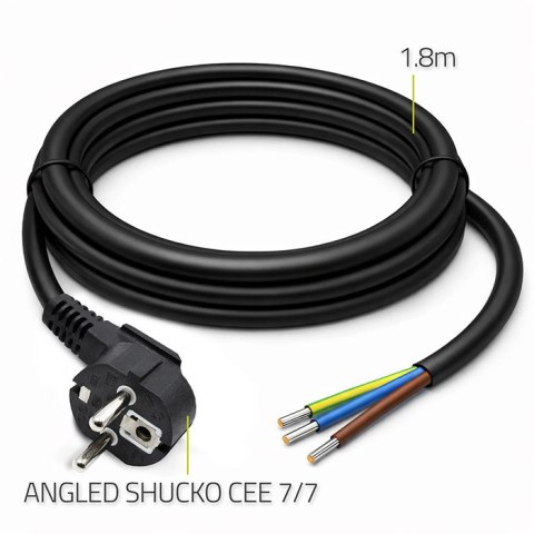 Qoltec Przewód zasilający | wtyczka kątowa SCHUKO CEE 7/7 | miedź Cu | odizolowany lutowany | 3x1.50 mm² | 1.8m