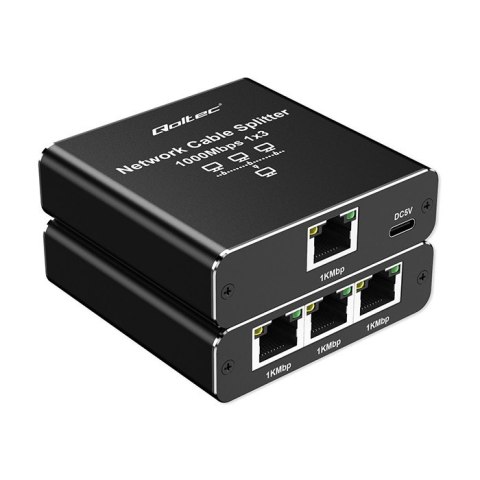 Qoltec Rozdzielacz Splitter Ethernet mini SWITCH 1x3 RJ45 | 1000Mb/s | USB-C | Aluminium