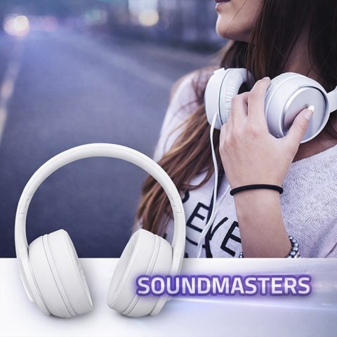 Qoltec Słuchawki bezprzewodowe Soundmasters z mikrofonem | BT 5.0 AB| Białe