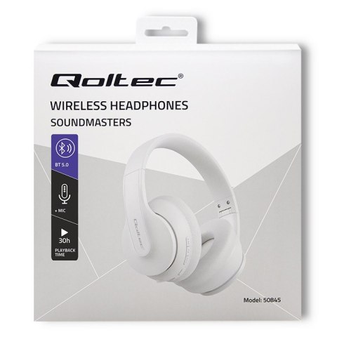 Qoltec Słuchawki bezprzewodowe Soundmasters z mikrofonem | BT 5.0 AB| Białe