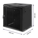 Qoltec Szafa RACK 19" | 12U | 600 x 635 x 450 | Perforowane drzwi | Wisząca | Stalowa obudowa | Zamek | Czarna