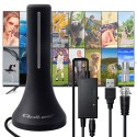 Qoltec Wewnętrzna mocna Antena TV DVB-T/T2 | wzmacniacz sygnału | 4K | wysoki zysk 32dBi | 360º | Kabel 4m