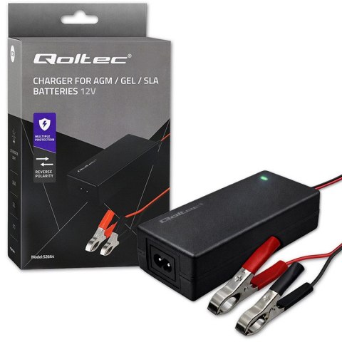 Qoltec Automatyczna ładowarka do akumulatora AGM GEL STD | Prostownik 12V | 4A | 48W | LED | Kabel 1.8m