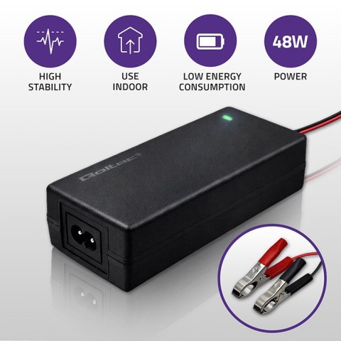 Qoltec Automatyczna ładowarka do akumulatora AGM GEL STD | Prostownik 12V | 4A | 48W | LED | Kabel 1.8m