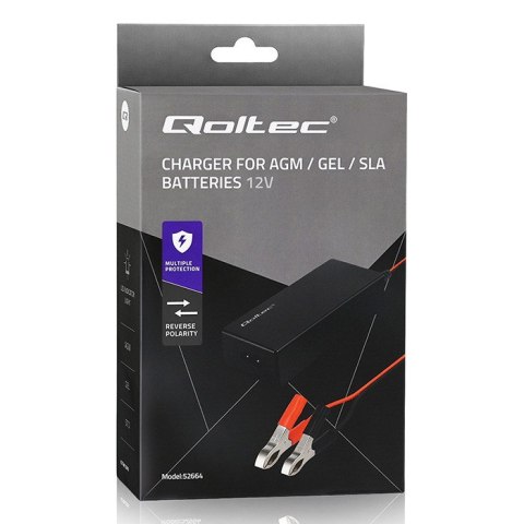 Qoltec Automatyczna ładowarka do akumulatora AGM GEL STD | Prostownik 12V | 4A | 48W | LED | Kabel 1.8m