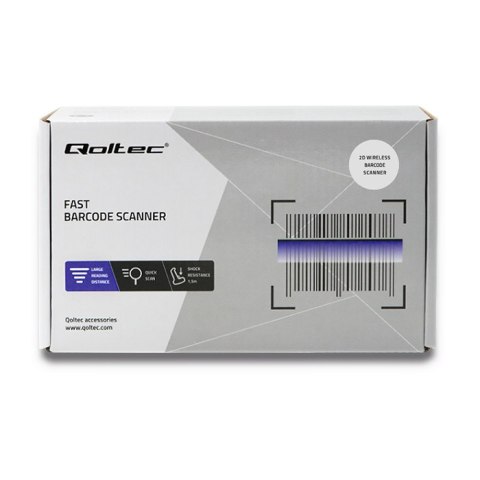 Qoltec Bezprzewodowy skaner czytnik kodów kreskowych i QR | 1D 2D | USB | 2.4G | Szybki