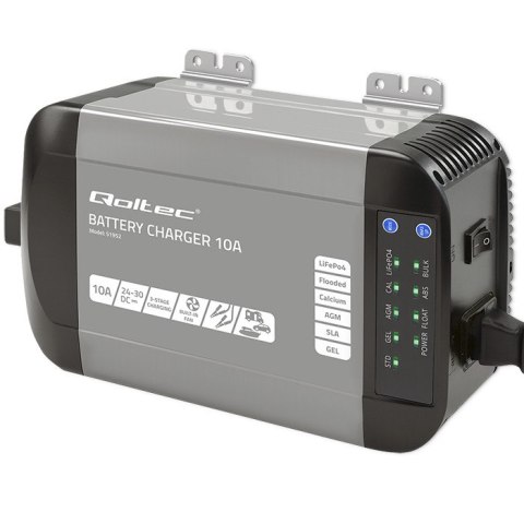 Qoltec Inteligentna ładowarka Monolith do akumulatorów LiFePO4 AGM GEL SLA | 10A | 24V