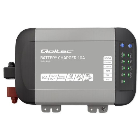 Qoltec Inteligentna ładowarka Monolith do akumulatorów LiFePO4 AGM GEL SLA | 10A | 24V