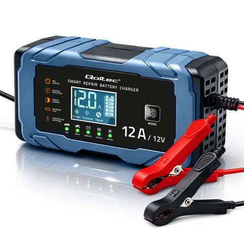 Qoltec Inteligentna mikroprocesorowa ładowarka 12V 12A | Prostownik z funkcją naprawy | AGM GEL LiFePO4 | 9- stopniowe ładowanie