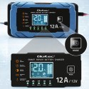 Qoltec Inteligentna mikroprocesorowa ładowarka 12V 12A | Prostownik z funkcją naprawy | AGM GEL LiFePO4 | 9- stopniowe ładowanie