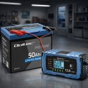 Qoltec Inteligentna mikroprocesorowa ładowarka 12V 12A | Prostownik z funkcją naprawy | AGM GEL LiFePO4 | 9- stopniowe ładowanie