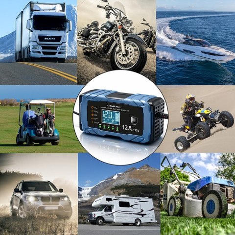 Qoltec Inteligentna mikroprocesorowa ładowarka 12V 12A | Prostownik z funkcją naprawy | AGM GEL LiFePO4 | 9- stopniowe ładowanie