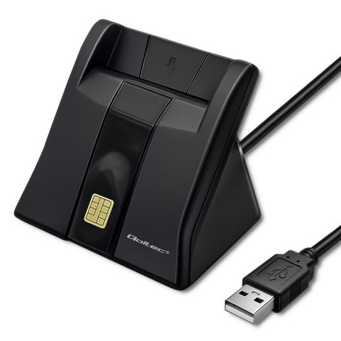 Qoltec Inteligentny czytnik chipowych kart ID SCR-0643 | USB 2.0 + Adapter USB-C
