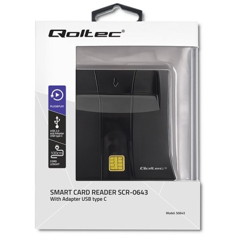 Qoltec Inteligentny czytnik chipowych kart ID SCR-0643 | USB 2.0 + Adapter USB-C