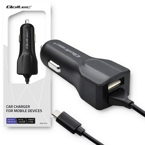 Qoltec Ładowarka samochodowa 12-24V | 17W | 5V | 3.4A | USB + kabel Micro USB