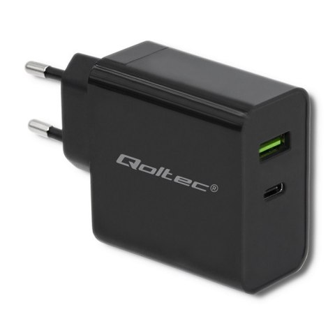Qoltec Ładowarka sieciowa 45W | 5-20V | 2.25-3A | USB typ C PD | USB 3.0 | Czarna