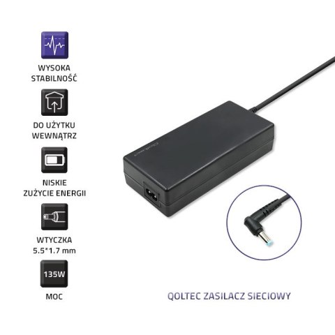 Qoltec Zasilacz do laptopa Acer 135W | 19V | 7.1A | 5.5*1.7 | +kabel zasilający