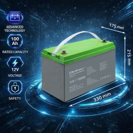 Qoltec Akumulator żelowy Deep Cycle | 12V | 100Ah | 30.5kg | Bezobsługowy | Professional | LongLife | PV, UPS, kamper