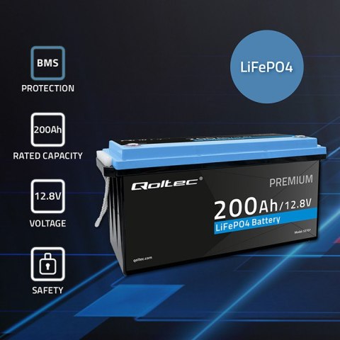 Qoltec Akumulator LiFePO4 Litowo-Żelazowo-Fosforanowy | 12.8V | 200Ah | 2560Wh | BMS