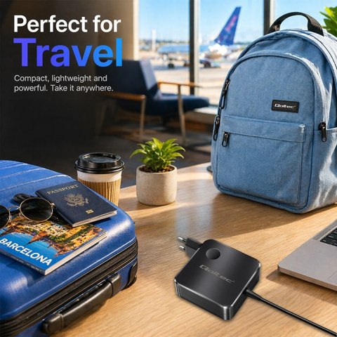 Qoltec Ładowarka sieciowa GaN Super Fast 65W | USB-C PD PPS | 5-21V | 3-3.25A | Laptop | MacBook | Smartfon | kabel 1.8m