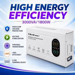 Qoltec Automatyczny Stabilizator napięcia AVR 3000VA | 1800W | Compact | Toroidalny transformator