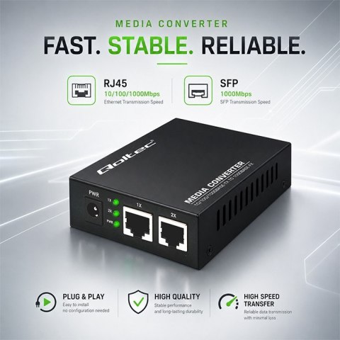 Qoltec Dwukierunkowy Media Konwerter SWITCH Ethernet 2x RJ45 2x SFP| 1000Mb/s | 5V