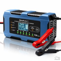 Qoltec Inteligentna ładowarka 12V 10A | Prostownik z funkcją naprawy | MCU | Auto OFF | 9-stopniowe ładowanie | AGM GEL LiFePO4