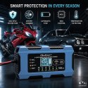 Qoltec Inteligentna ładowarka 12V 10A | Prostownik z funkcją naprawy | MCU | Auto OFF | 9-stopniowe ładowanie | AGM GEL LiFePO4