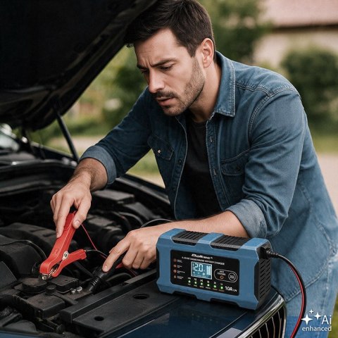 Qoltec Inteligentna ładowarka 12V 10A | Prostownik z funkcją naprawy | MCU | Auto OFF | 9-stopniowe ładowanie | AGM GEL LiFePO4