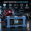 Qoltec Inteligentna ładowarka 12V 6A | Prostownik z funkcją naprawy | MCU | Auto OFF | 9-stopniowe ładowanie | AGM GEL LiFePO4