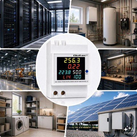 Qoltec Jednofazowy licznik 6w1| miernik zużycia energii na szynę DIN | 230V | 100A | LCD | CT | 3P