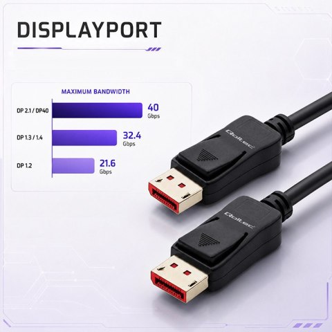 Qoltec Kabel DisplayPort v2.1 męski | DisplayPort v2.1 męski | 8K | 40G | 0.5m