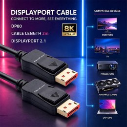 Qoltec Kabel DisplayPort v2.1 męski | DisplayPort v2.1 męski | 8K | 54G | 2m