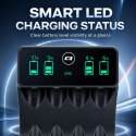 Qoltec Ładowarka do akumulatorków Ni-MH typu R03 AAA R6 AA | LCD | Kabel USB-C | Czarna