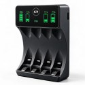 Qoltec Ładowarka do akumulatorków Ni-MH typu R03 AAA R6 AA | LCD | Kabel USB-C | Czarna