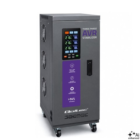 Qoltec Trójfazowy stabilizator napięcia AVR MULTIPROTECTION |10kVA | Dokładność ± 3% | Serwomotor 3F | LCD | Expert Line