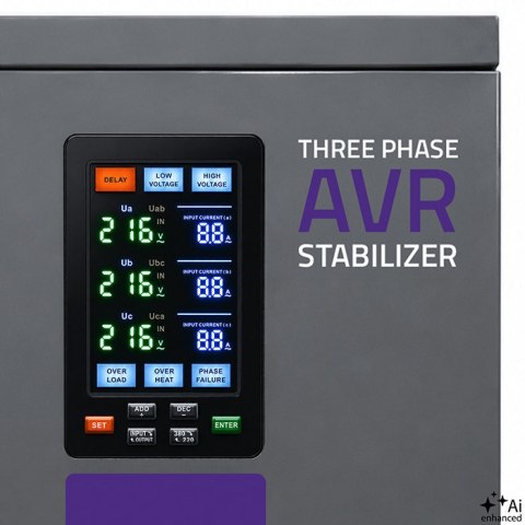 Qoltec Trójfazowy stabilizator napięcia AVR MULTIPROTECTION |10kVA | Dokładność ± 3% | Serwomotor 3F | LCD | Expert Line
