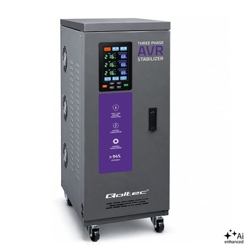 Qoltec Trójfazowy stabilizator napięcia AVR MULTIPROTECTION |15kVA | Dokładność ± 3% | Serwomotor 3F | LCD | Expert Line